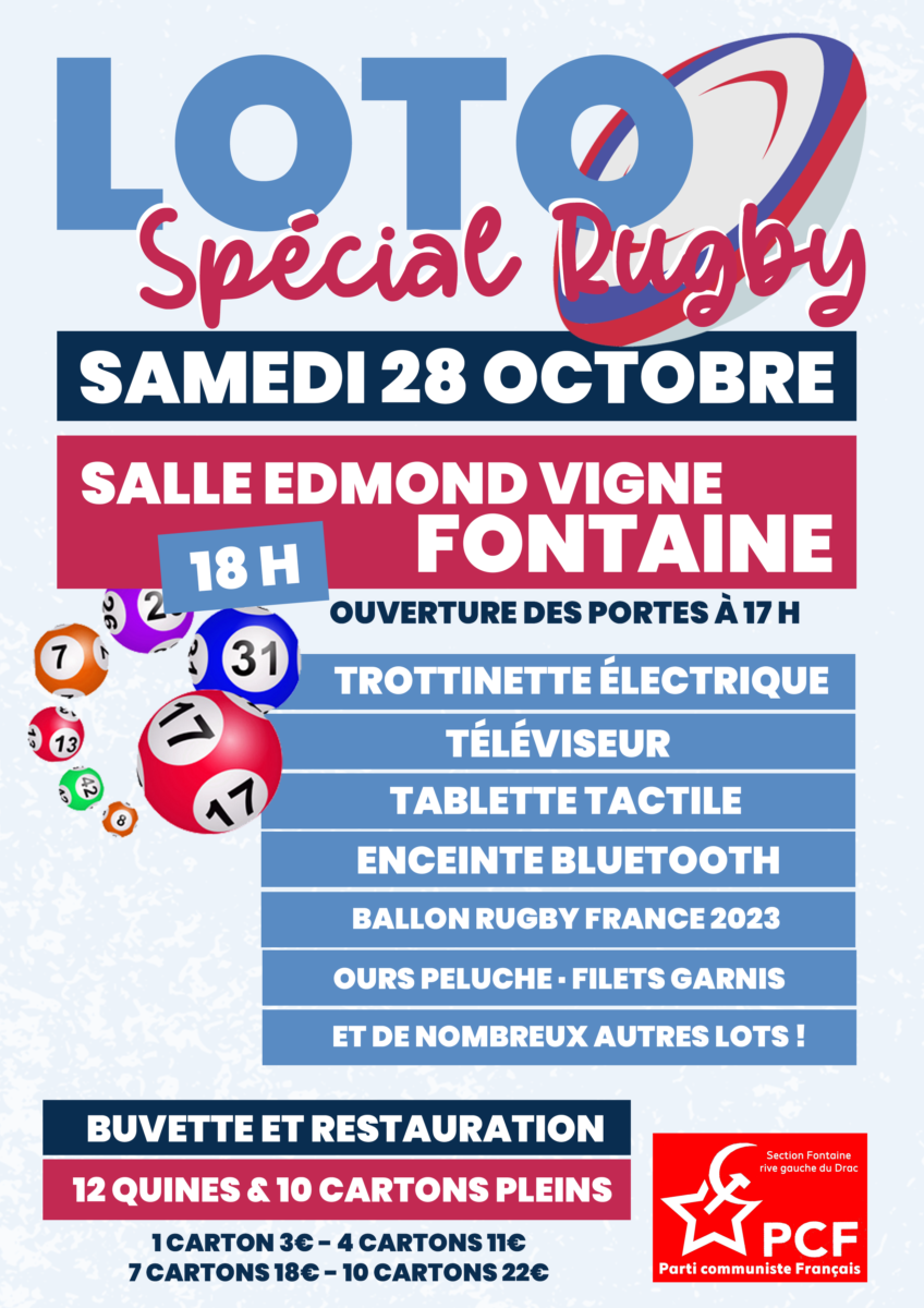 LOTO Spécial Rugby, samedi 28 Octobre 2023, 18H Salle Edmond Vigne ...